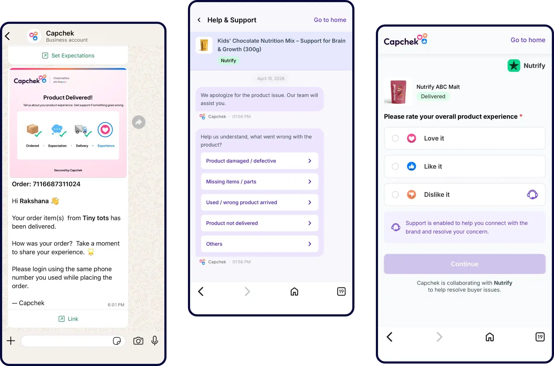 Capchek Care — orders and support tickets