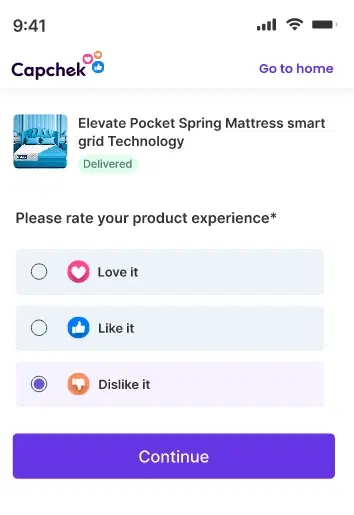 Product experience rating - buyer selects Dislike